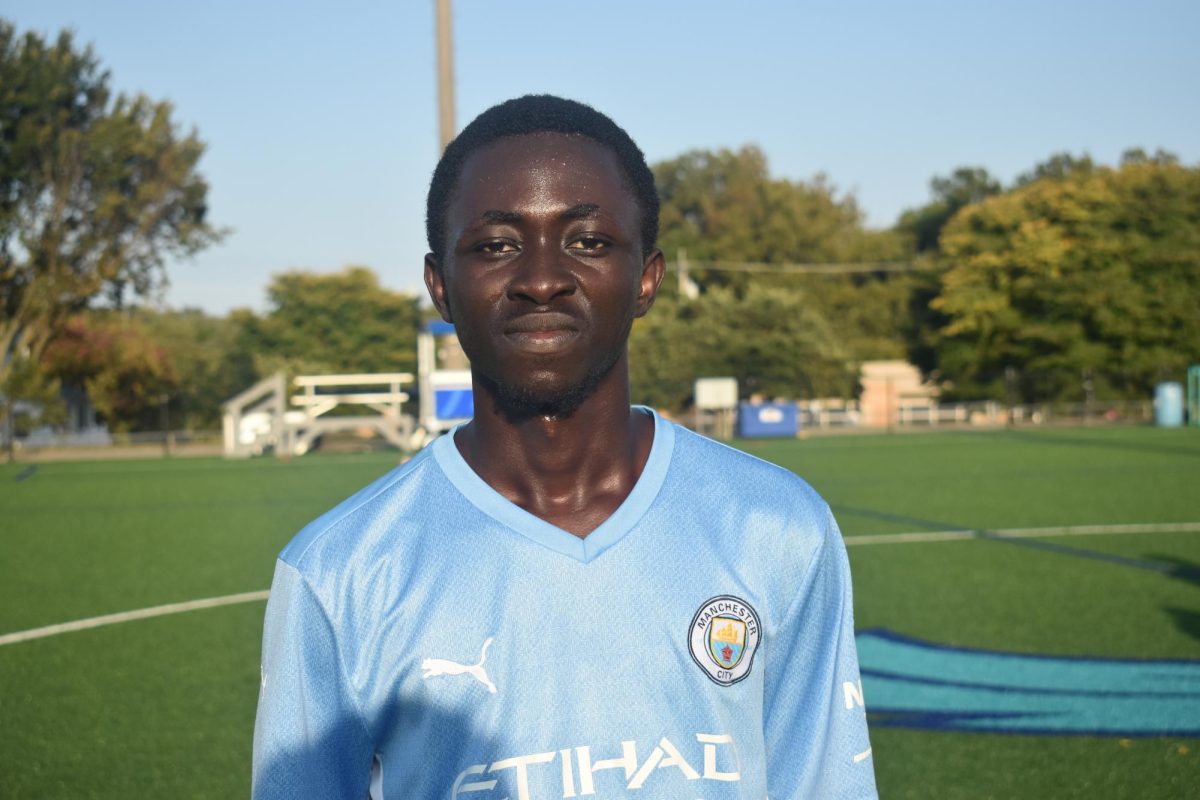 Cheik Kangoute, a first-year English student from the Ivory Coast, is one of three international players on
the Riverhawks soccer team.