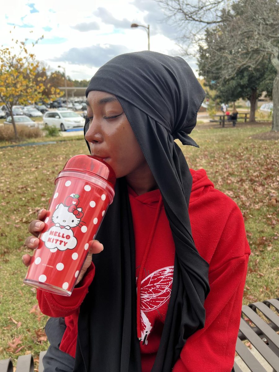 First-year psychology student Fatuuma Shareef, like a growing number of college students, collects items featuring Hello Kitty.