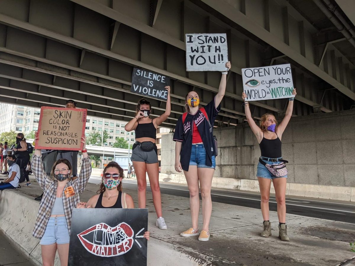 Students can voice their opinions through protests, boycotts and social media posts. Shown, far left, Campus Current Associate Editor Lily Peaper at a Black Lives Matter protest in 2020.