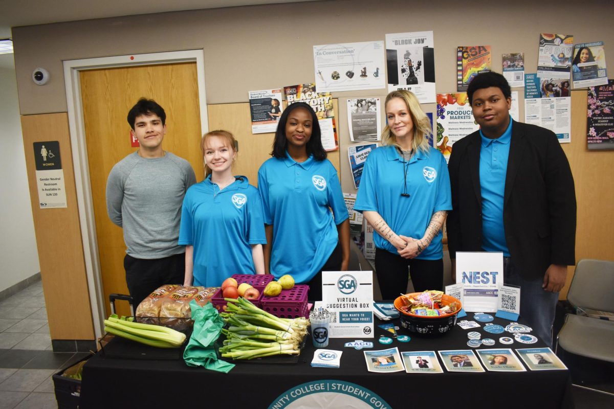 Newly elected SGA officers gather for an event in the Hawk’s Nest after a special election in February. 